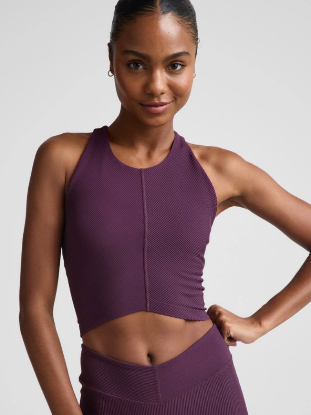 Beyond Yoga Impulse Ribbed High Neck Tank L Blackberry Sports Bra Support TanK